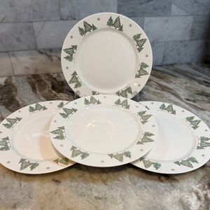 4 Grace’s Teaware Porcelain Pine Trees and Gold Snow 8” Salad Dessert Plates New